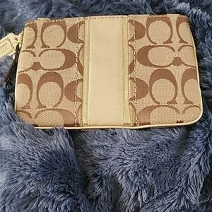 Coach Signature Beige and Brown Wristlet